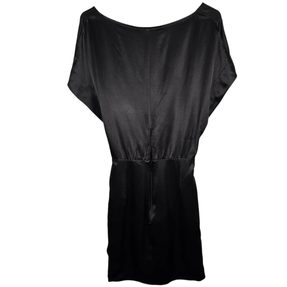 Michelle Mason Wide-Neck Faux Wrap Mini Dress In Black 100% Silk Deep V Neck 6